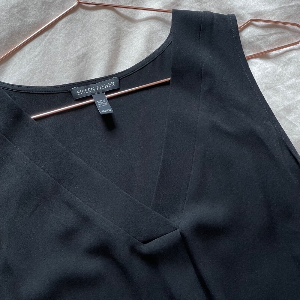 Eileen Fisher V-Neck Black Silk Sleeveless Dress
